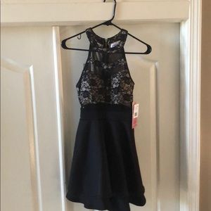 Mini black nude lace skater dress